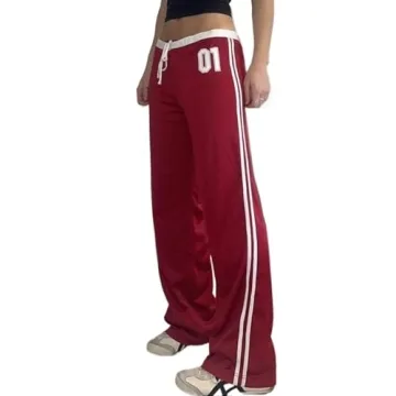 Hesaco Sweatpants Women Sports Wide-Leg Pants Lightweight Drawstring Pants Number Print for Casual G...