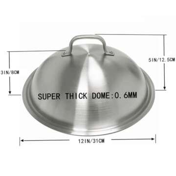 ZBXFCSH Griddle Accessories - Heavy Duty 12 Inch Round Basting Cover - Stainless Steel - Cheese Melting Dome and Steaming Cover - Best for Use in Flat Top Grill Cooking Indoor Outdoor- 2 Domes