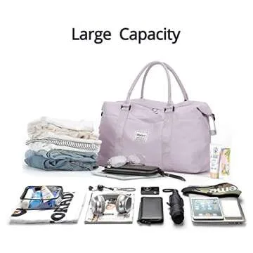 Travel Gym Bag for Women, LANBX Tote Bag Carry on Luggage Sport Duffle Weekender Overnight Bags with Wet Pocket (Light Purple)