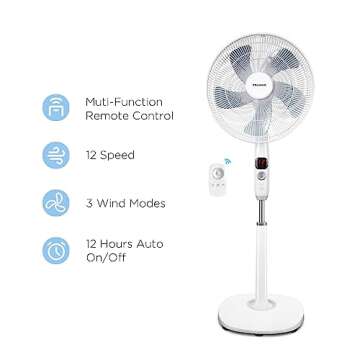 PELONIS 16" Oscillating Pedestal Fan | Standing Adjustable Fan | Ultra Quiet DC Motor | Remote Contr...