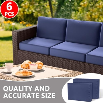 SUSIE'S GARDEN 6p Outdoor Cushion Slipcovers Outdoor Patio Cushions Covers Replacement Waterproof with Zipper for 3-Seat Outdoor Rattan Sofa Patio Furniture Cushion Covers Dark Blue, Covers Only