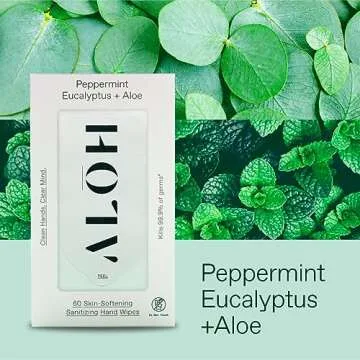ALŌH Peppermint Eucalyptus Sanitizing Hand Wipes - Clean Hands, Clear Mind On The Go Sanitizer for Kids and Adults - Travel Size 6 packs of 20ct Wipes (120 Wipes)