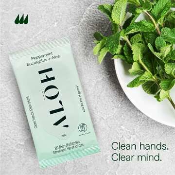 ALŌH Peppermint Eucalyptus Sanitizing Hand Wipes - Clean Hands, Clear Mind On The Go Sanitizer for Kids and Adults - Travel Size 6 packs of 20ct Wipes (120 Wipes)