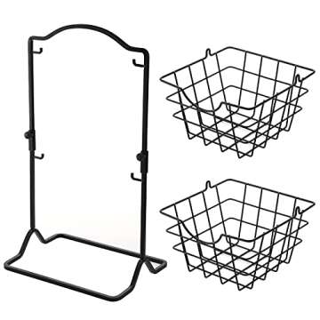 Jucoan 2-Tier Metal Wire Hanging Baskets, Kitchen Countertop Fruit Vegetable Storage Basket Organizer for Produce Snack Canned Foods, Black