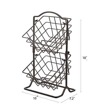 Jucoan 2-Tier Metal Wire Hanging Baskets, Kitchen Countertop Fruit Vegetable Storage Basket Organizer for Produce Snack Canned Foods, Black
