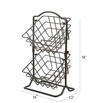 Jucoan 2-Tier Metal Wire Hanging Baskets, Kitchen Countertop Fruit Vegetable Storage Basket Organizer for Produce Snack Canned Foods, Black