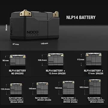 NOCO Lithium NLP14, Group 14, 500A Lithium LiFePO4 Motorcycle Battery, 12V 4Ah ATV, UTV, Jet Ski, 4 ...