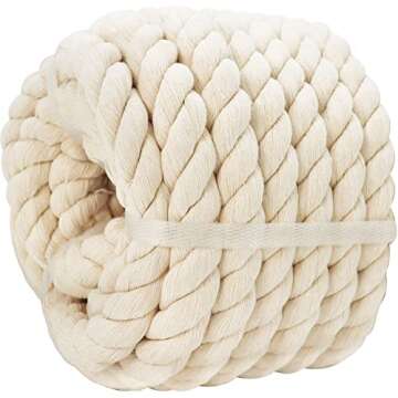 Natural White Cotton Rope - 1 inch × 50 feet for Crafts and Outdoor Use