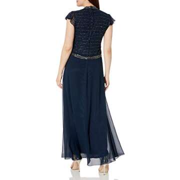 J Kara Women's Short Sleeve V Neck Faux Wrap Long Dress