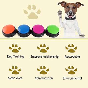 Voice Recording Button, Dog Buttons for Communication Pet Training Buzzer, 30 Second Record & Playback, Funny Gift for Study Office Home 4 Packs (Rose Red + Dark Blue + Green + Orange)
