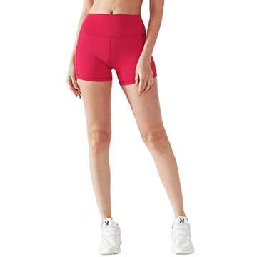 CADMUS Women's High Waist Yoga Shorts Spandex Running Side Pockets, 16#, Red & Grey & Black,X-Small