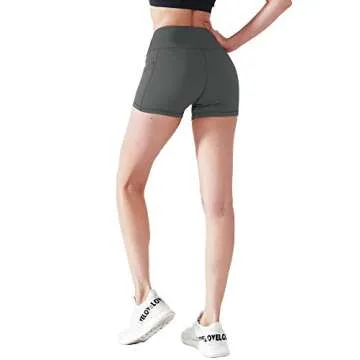 CADMUS Women's High Waist Yoga Shorts Spandex Running Side Pockets, 16#, Red & Grey & Black,X-Small