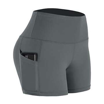 CADMUS Women's High Waist Yoga Shorts Spandex Running Side Pockets, 16#, Red & Grey & Black,X-Small