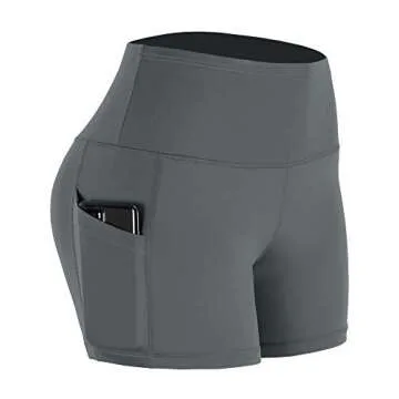 CADMUS Women's High Waist Yoga Shorts Spandex Running Side Pockets, 16#, Red & Grey & Black,X-Small