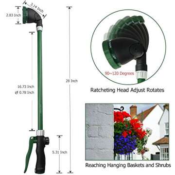 H2O WORKS Heavy Duty 28 Inch Watering Wand with Pivoting Head, Adjustable Garden Hose Water Sprayer ...