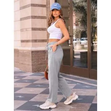 AUTOMET Women's Wide Leg Sweatpants Fleece Lined Baggy Straight Leg Lounge Pants Fall Outfits Athletic Joggers with Pockets Grey M