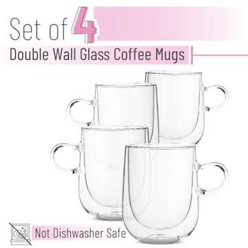 BTaT- Double Wall Glass Coffee Mugs, 16 oz (500ml), Set of 4, Double Glass Coffee Cups, Double Wall ...