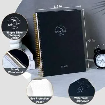 FLYING EAGLE 8.5 x 11 Large Graph Notebook Journal Spiral Graph Grid Notebook 210 Pages Hardcover Graph Notebook Engineering Paper Notebook Graphing Notebook for Men Women, Black