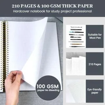 FLYING EAGLE 8.5 x 11 Large Graph Notebook Journal Spiral Graph Grid Notebook 210 Pages Hardcover Graph Notebook Engineering Paper Notebook Graphing Notebook for Men Women, Black