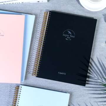 FLYING EAGLE 8.5 x 11 Large Graph Notebook Journal Spiral Graph Grid Notebook 210 Pages Hardcover Graph Notebook Engineering Paper Notebook Graphing Notebook for Men Women, Black