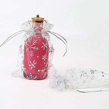 Stratalife 4X6 Bags Xmas Organza Bags Drawstring Bags Snowflake Jewelry Pouches Favor Bags Small Jewelry Bags 100Pcs (Snowflake 4x6)