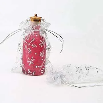 Stratalife 4X6 Bags Xmas Organza Bags Drawstring Bags Snowflake Jewelry Pouches Favor Bags Small Jewelry Bags 100Pcs (Snowflake 4x6)