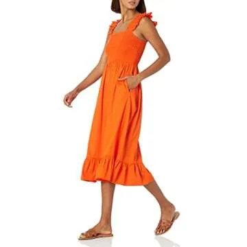 Shop The Drop Kimi Ruffled Shoulder Smocked Midi Dress