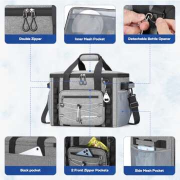 Maelstrom Soft Cooler Bag,Soft Sided Cooler,30 Cans Collapsible Cooler,Insulated Ice Chest,Large Leakproof Camping Cooler,Portable Travel Cooler for Kayaking,Beach,Gray