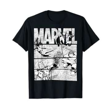 Marvel Avengers Retro Black and White Comic Graphic Short Sleeve T-Shirt