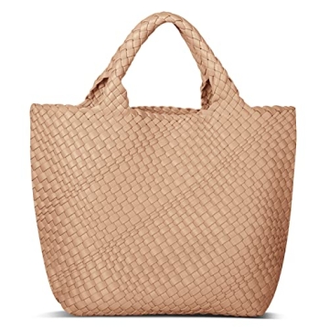MJUEO Womens Vegan Leather Woven Bag with Purse, Fashion Handmade Beach Tote Bag Top-handle Handbag,...
