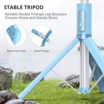ATUMTEK 55" Selfie Stick Tripod, All-in-one Extendable Aluminum Phone Tripod with Rechargeable Bluetooth Remote for iPhone, Samsung, Google, LG, Sony and More, Fit 4.7-7 inch Smartphones, Light Blue