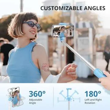 ATUMTEK 55" Selfie Stick Tripod, All-in-one Extendable Aluminum Phone Tripod with Rechargeable Bluetooth Remote for iPhone, Samsung, Google, LG, Sony and More, Fit 4.7-7 inch Smartphones, Light Blue