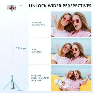 ATUMTEK 55" Selfie Stick Tripod, All-in-one Extendable Aluminum Phone Tripod with Rechargeable Bluetooth Remote for iPhone, Samsung, Google, LG, Sony and More, Fit 4.7-7 inch Smartphones, Light Blue