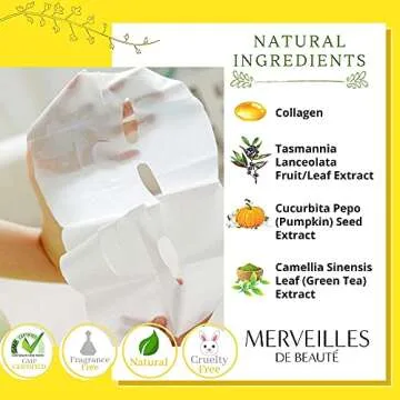 Merveilles Collagen Face Mask, Hydrating Brightening Anti Aging Collagen Facial Mask Skincare for Women, Deep Moisturizing Sheet Mask