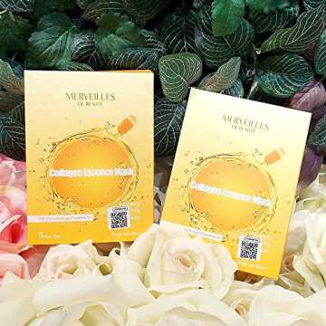 Merveilles Collagen Face Mask, Hydrating Brightening Anti Aging Collagen Facial Mask Skincare for Women, Deep Moisturizing Sheet Mask