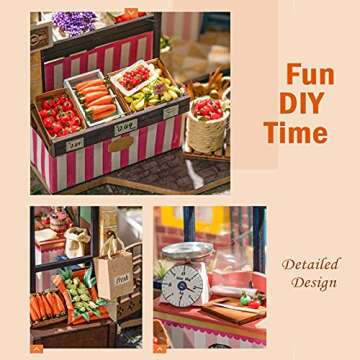 Rolife DIY Miniature House Kit 1:24 Scale Miniature Kit Green Grocery Diorama Gifts for Adults(Carl's Fruit Shop)