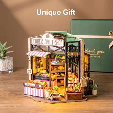 Rolife DIY Miniature House Kit 1:24 Scale Miniature Kit Green Grocery Diorama Gifts for Adults(Carl's Fruit Shop)