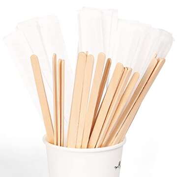 KAIXUAN WOOD Coffee Stirrers 500pcs Individually Wrapped Coffee Stirrers Wood - 7 Inch Disposable Wooden Stir Sticks for Coffee, Cocktail and Hot Drinks