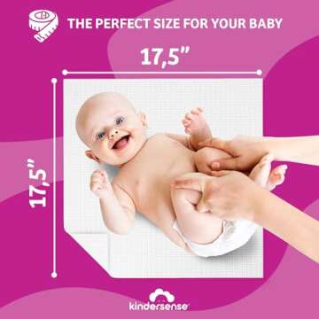 KinderSense - Disposable Changing Underpads for Baby Diaper (80 Pack) Extra Large (17.5" x 17.5") Portable Pee Pad Waterproof & Leak Proof Underpad Mat Incontinence Protection - Absorbent Changing Mat