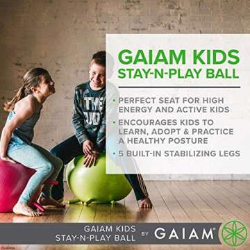 Gaiam Kids Stay-N-Play Children's Balance Ball, Flexible School Chair Active Classroom Desk Alternat...
