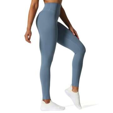 Aoxjox High Waisted Workout Leggings for Women Tummy Control Buttery Soft Yoga Metamorph Deep V Pants 26" (Steel Blue, X-Small)