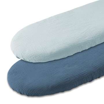 Muslin Bassinet Fitted Sheets, 2 Pack for Baby Boy and Girl, Soft Breathable Stretchy Baby Pad/Mattr...