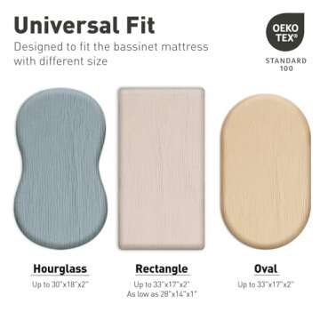 Muslin Bassinet Fitted Sheets, 2 Pack for Baby Boy and Girl, Soft Breathable Stretchy Baby Pad/Mattress Sheet Set, Universal Fit for Hourglass Oval and Rectangle Bassinet Mattress (Bright Colors)