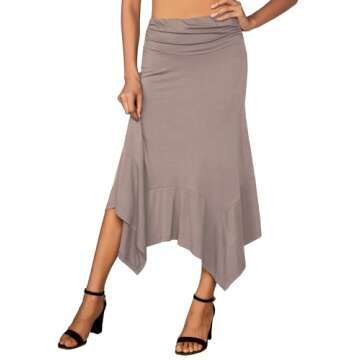 DJT Women's Flowy Handkerchief Hemline Midi Skirt in Large Coffee