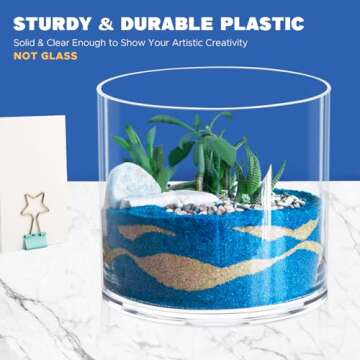 Flower Clear Plastic Vase Centerpiece for Home, Wedding Party, Clear Cylinder Wide Vase for Flowers, Decorative Wide Mouth Vase for Decor, Centerpieces, 6” × 6" Opening Round (Not Glass)