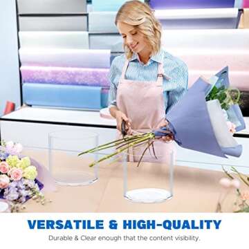 Flower Clear Plastic Vase Centerpiece for Home, Wedding Party, Clear Cylinder Wide Vase for Flowers, Decorative Wide Mouth Vase for Decor, Centerpieces, 6” × 6" Opening Round (Not Glass)