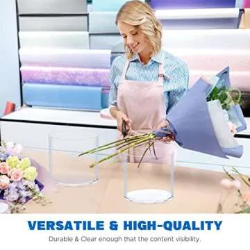 Flower Clear Plastic Vase Centerpiece for Home, Wedding Party, Clear Cylinder Wide Vase for Flowers, Decorative Wide Mouth Vase for Decor, Centerpieces, 6” × 6" Opening Round (Not Glass)