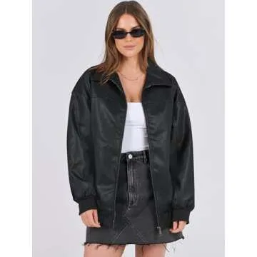 ANRABESS Womens Oversized Leather Jackets Faux Suede Fall Fashion Motorcycle Coats Winter Outfits Clothes 2024 Black Large