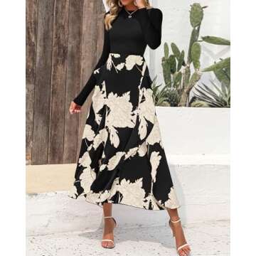 BTFBM Womens Floral Maxi Dress 2025 Spring Fall Casual Crewneck Long Sleeve Ruffle Flowy Cocktail We...