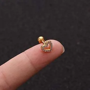 12 Pairs CZ Stud Earrings 16g Cartilage Earring Set Tragus Helix Surgical Stainless Steel Cubic Zirconia Stud Tiny Ball Screw Backs Ear Auricle Cute Love Heart Flower Barbell Piercing Set for Women